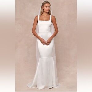 Lulu's White Sheath Wedding Dress with Square Neck